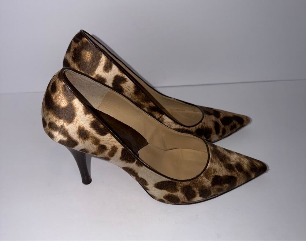 Michael Michael Kors Leopard Print Satin Look Pointed Toe Pumps Heels Womens  8M